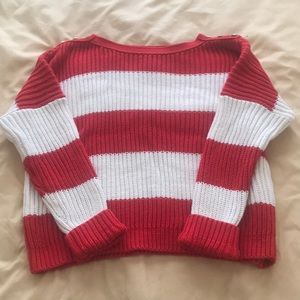 Armani Exchange Red and White Cable Knit Sweater